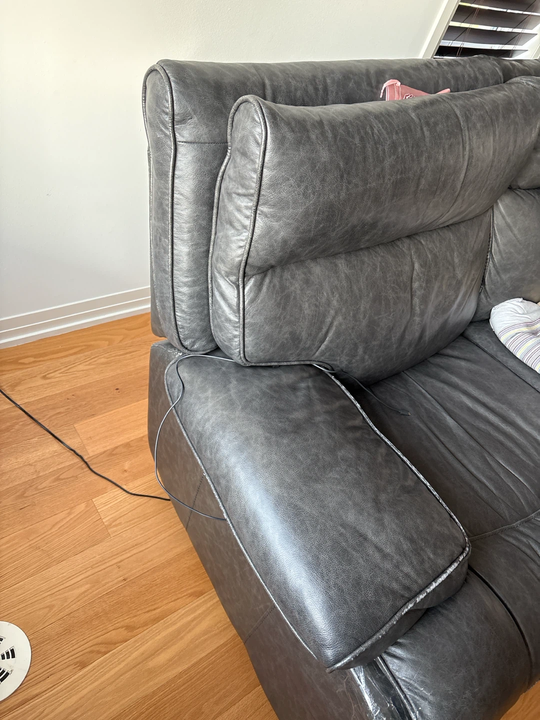 Dark Grey Leather reclining Sofa with USB Port - photo 3