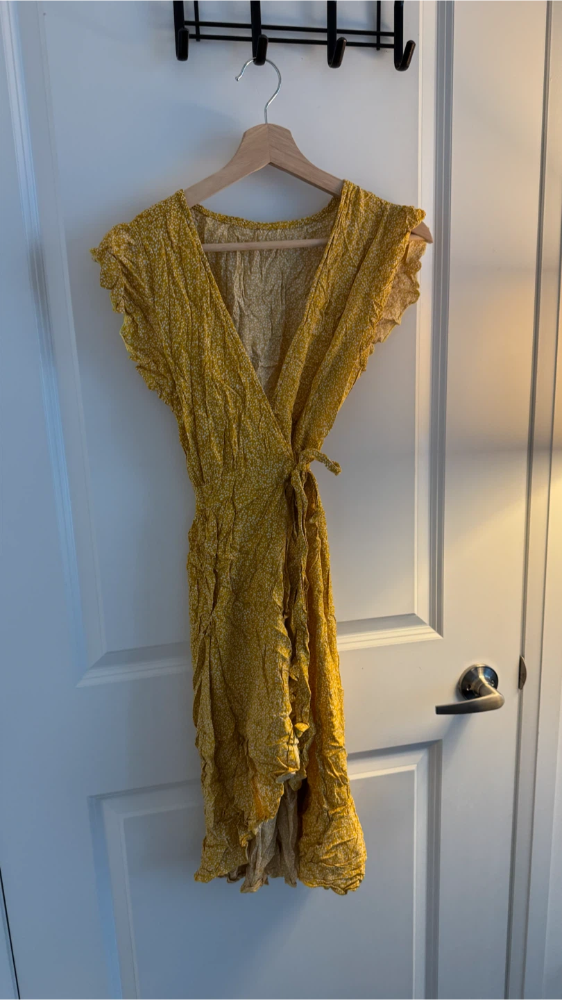Yellow Floral Wrap Dress