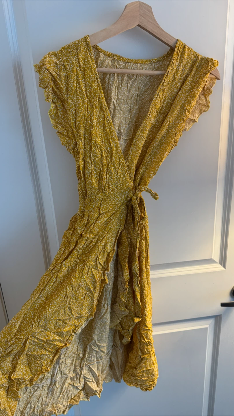 Yellow Floral Wrap Dress - photo 2