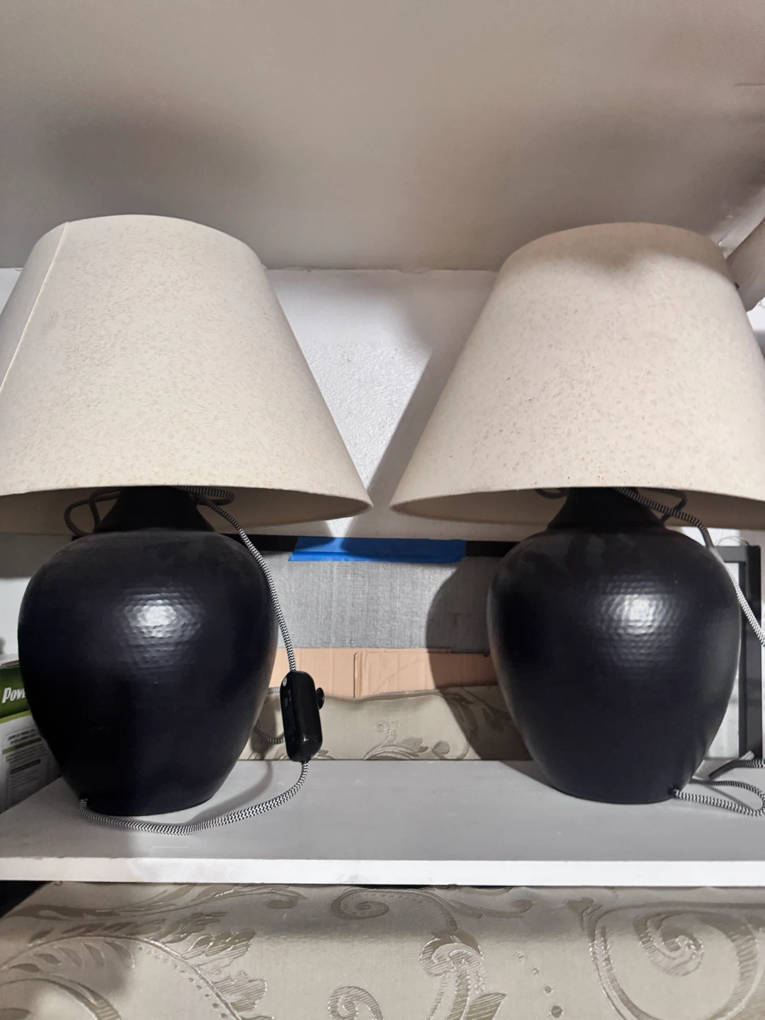 Black Ceramic Table Lamp with Beige Shade