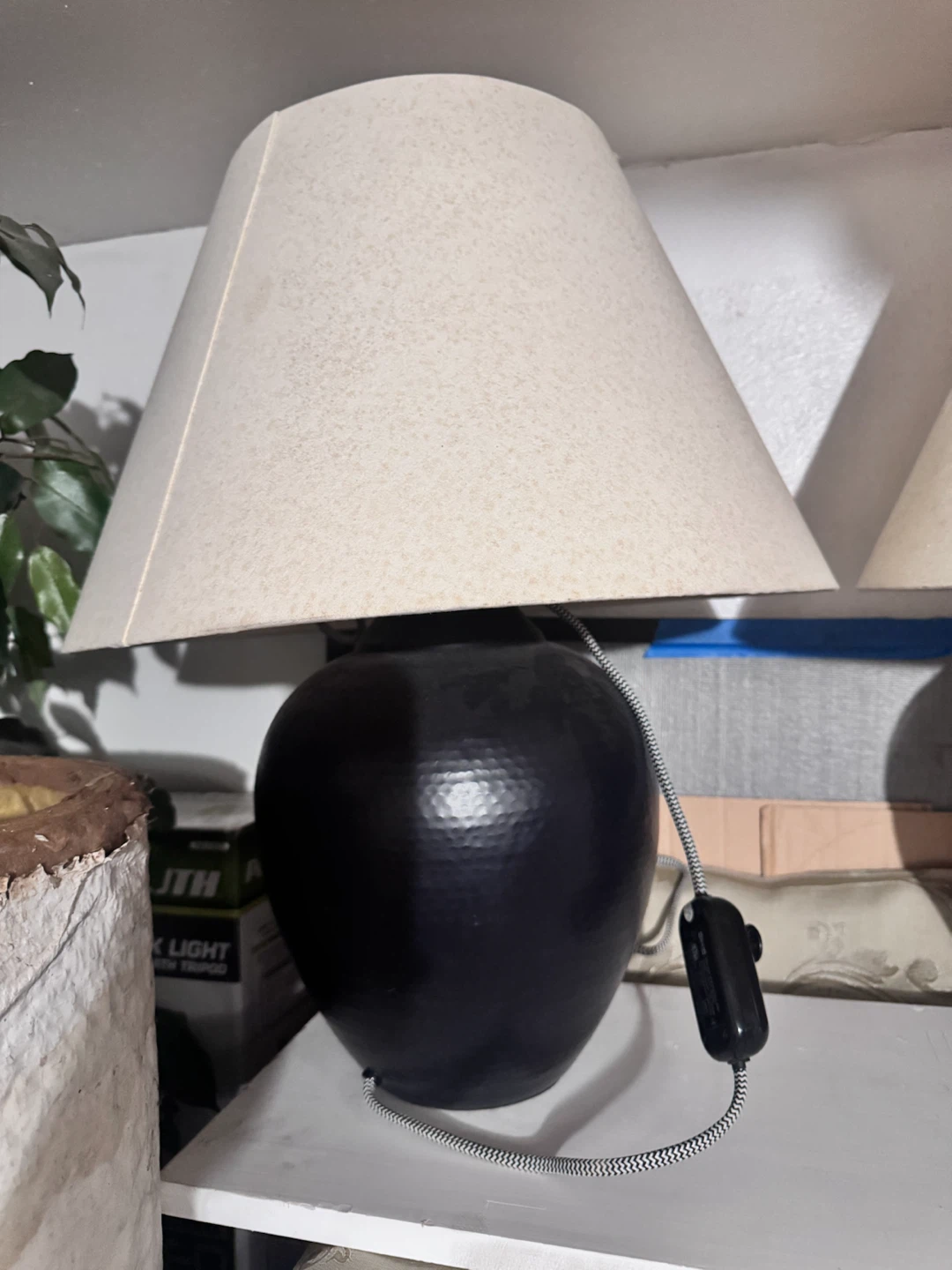 Black Ceramic Table Lamp with Beige Shade - photo 2