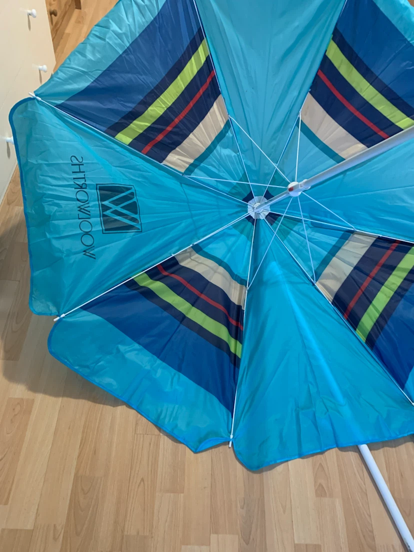 Woolworths Blue Striped Beach Umbrella with Carry Bag