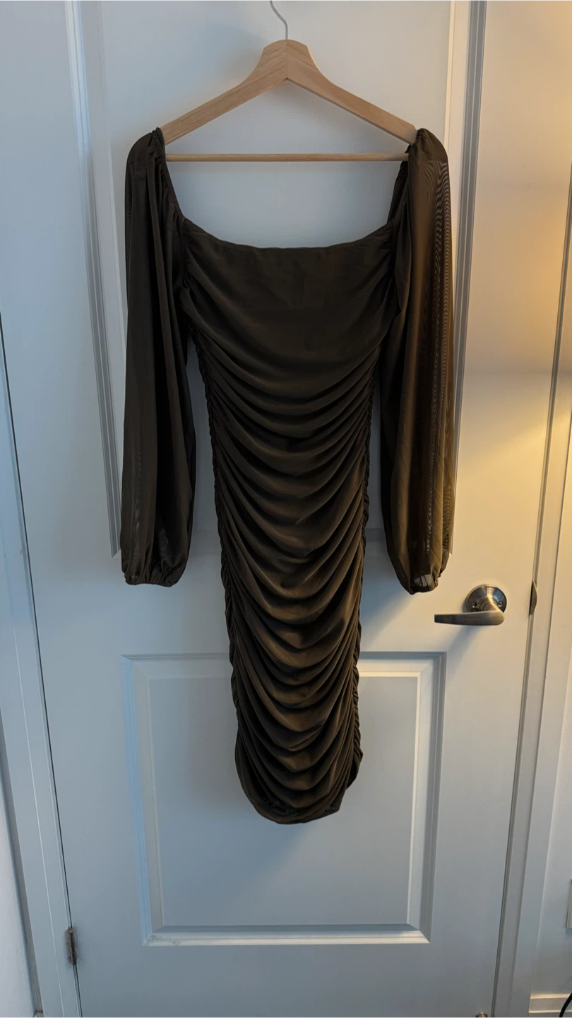 Olive Green Ruched Mini Dress