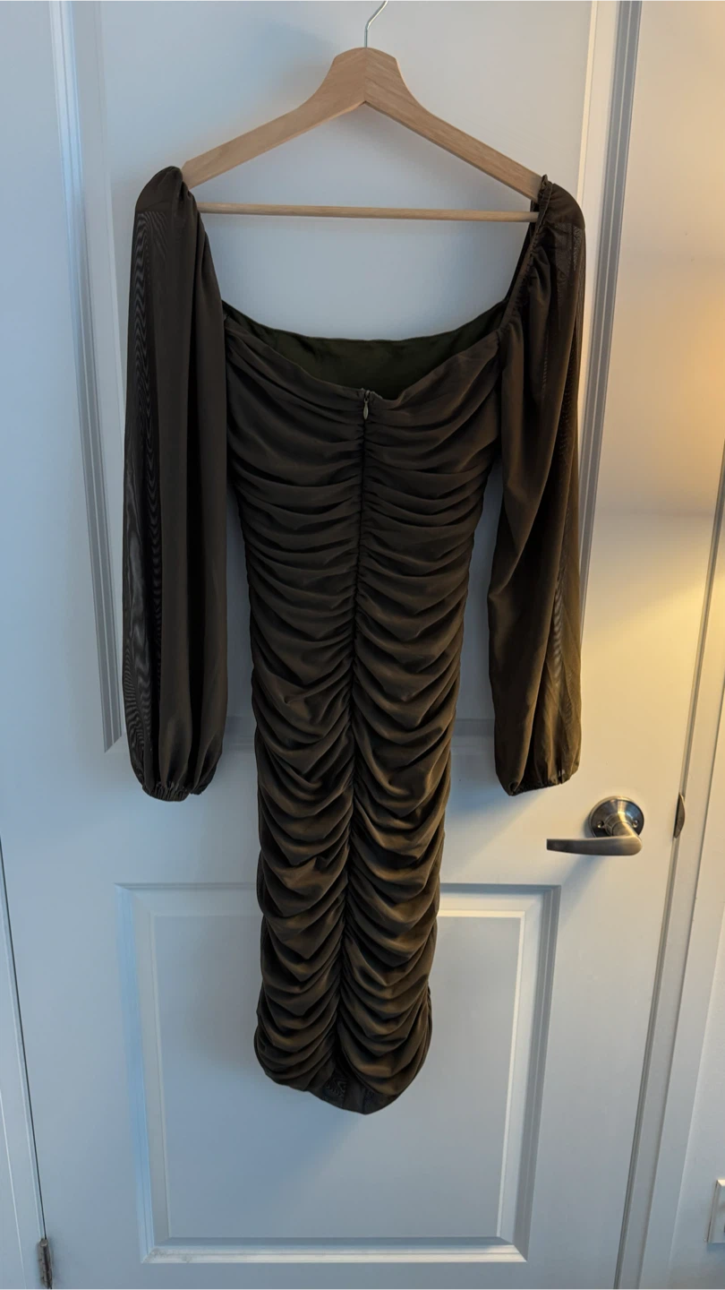 Olive Green Ruched Mini Dress - photo 2