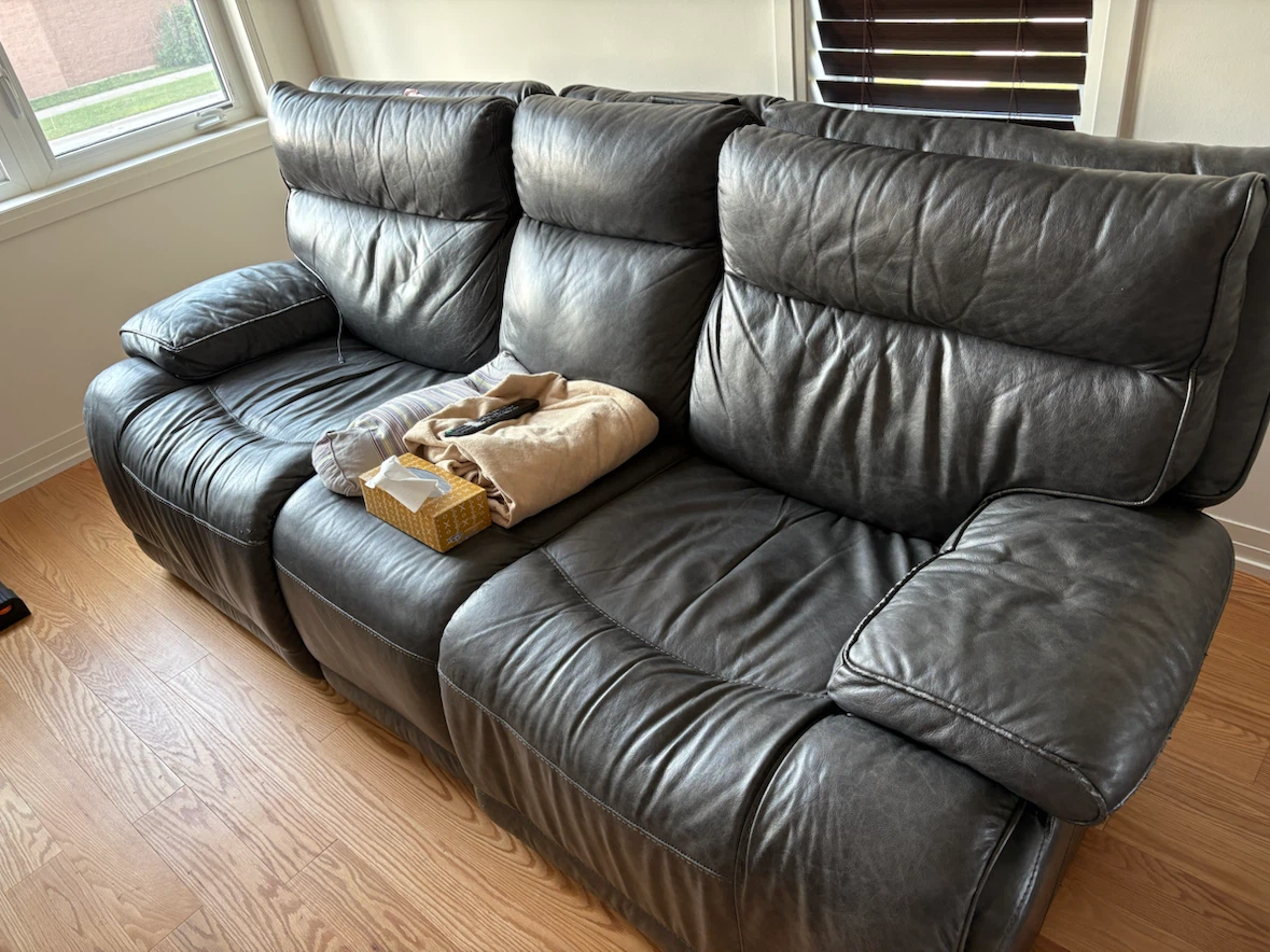 Dark Grey Leather reclining Sofa with USB Port - photo 5