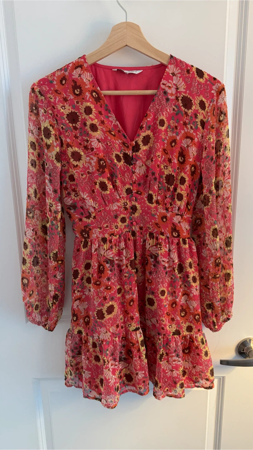 Pink Floral Mini Dress with Smocked Waist
