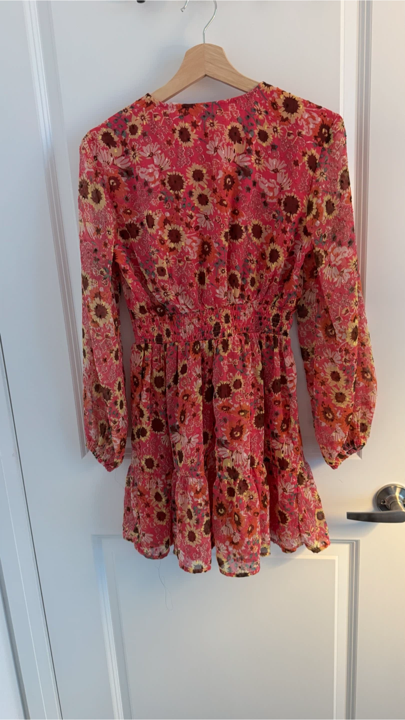 Pink Floral Mini Dress with Smocked Waist - photo 2
