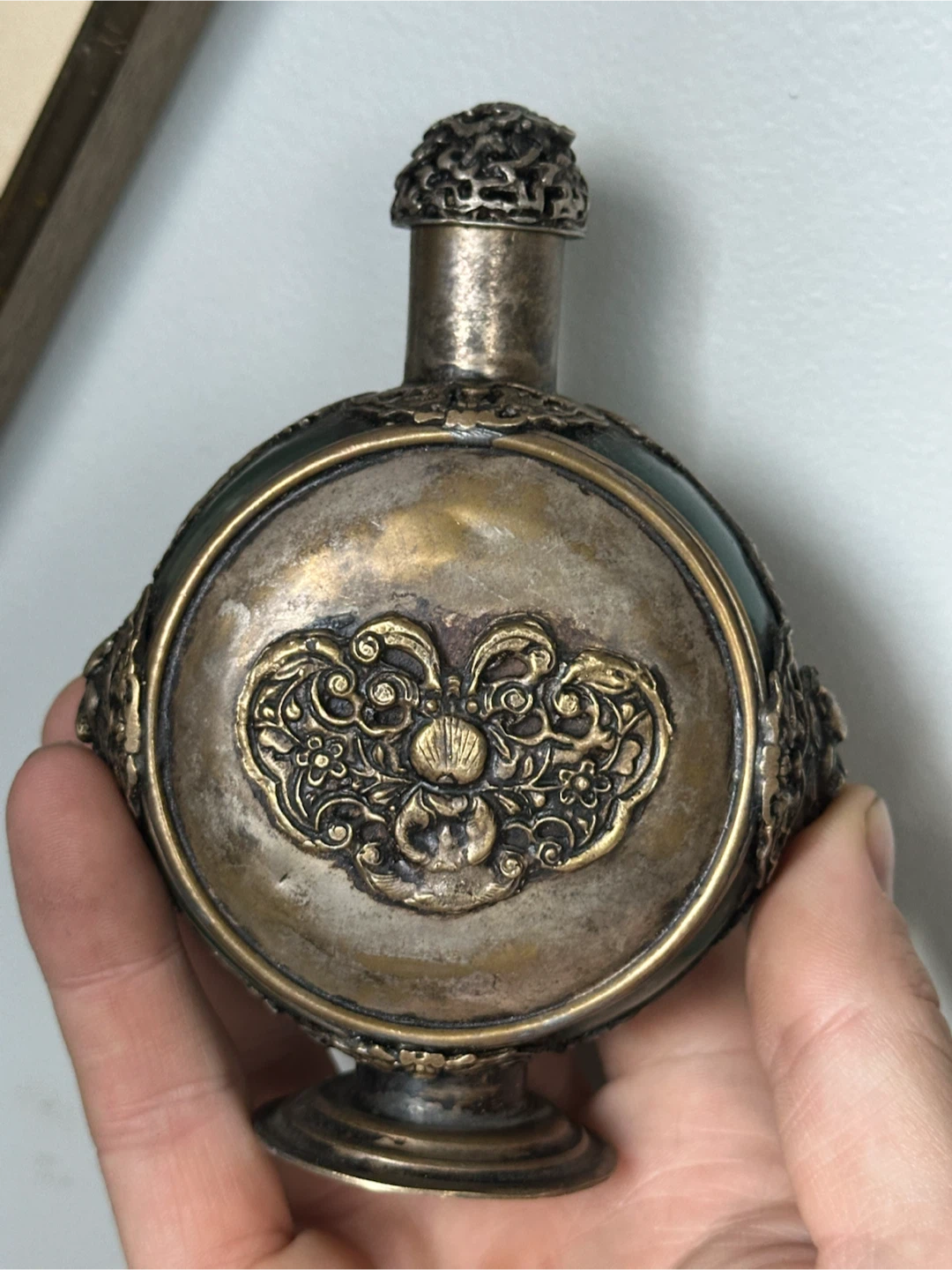 antique Tibetan metal-clad snuff bottle