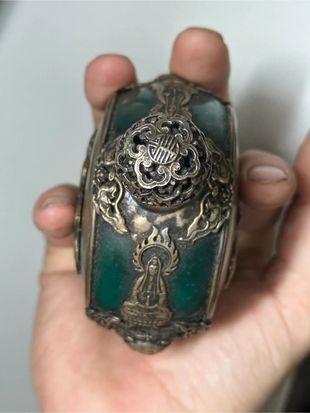 antique Tibetan metal-clad snuff bottle - photo 3