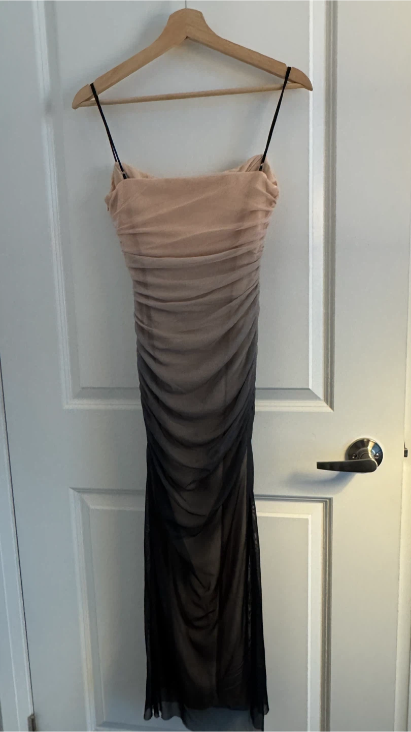 Zara Ombre Ruched Mesh Maxi Dress