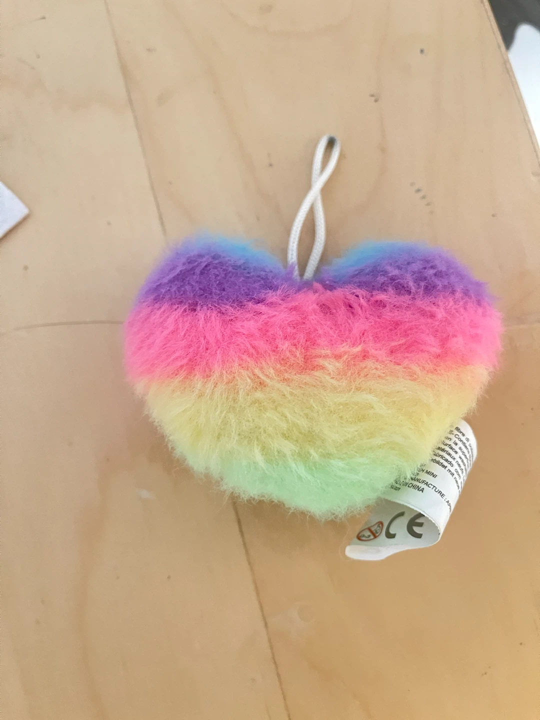 Fuzzy Rainbow Heart Keychain