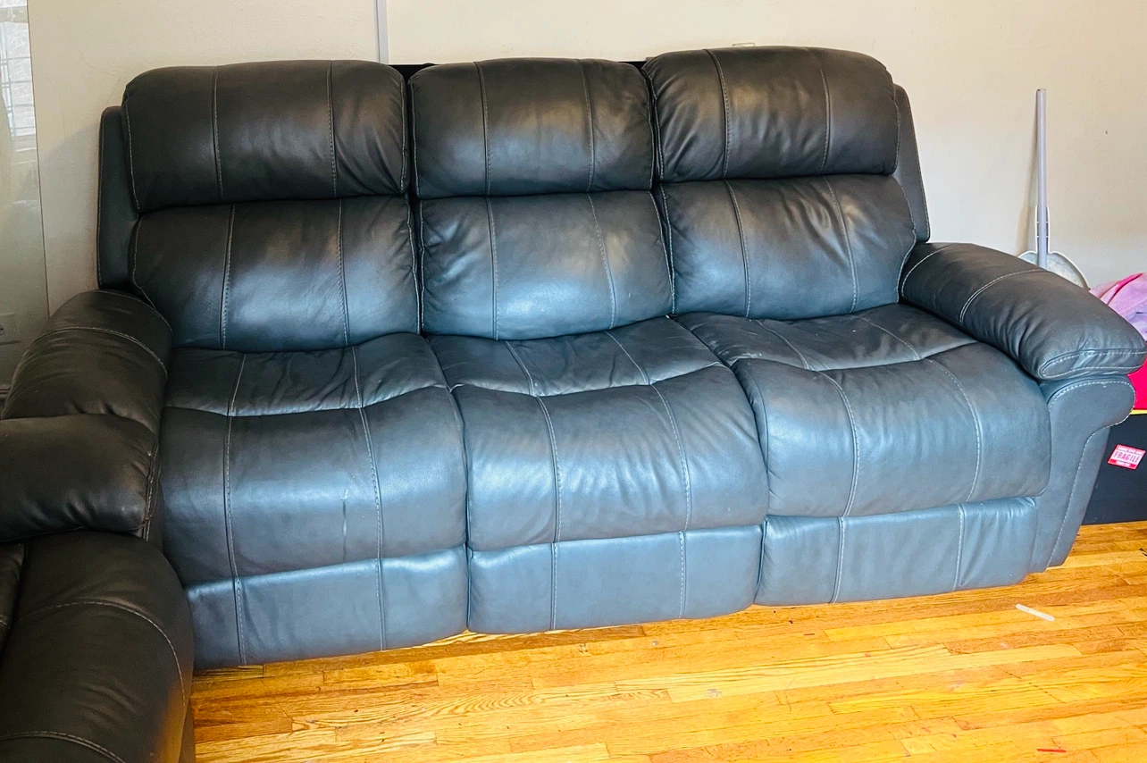 Black Leather Reclining Sofa with Cup Holders - photo 2