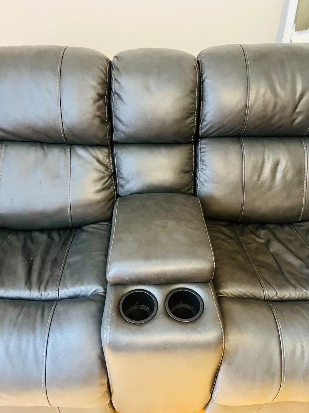 Black Leather Reclining Sofa with Cup Holders - photo 4