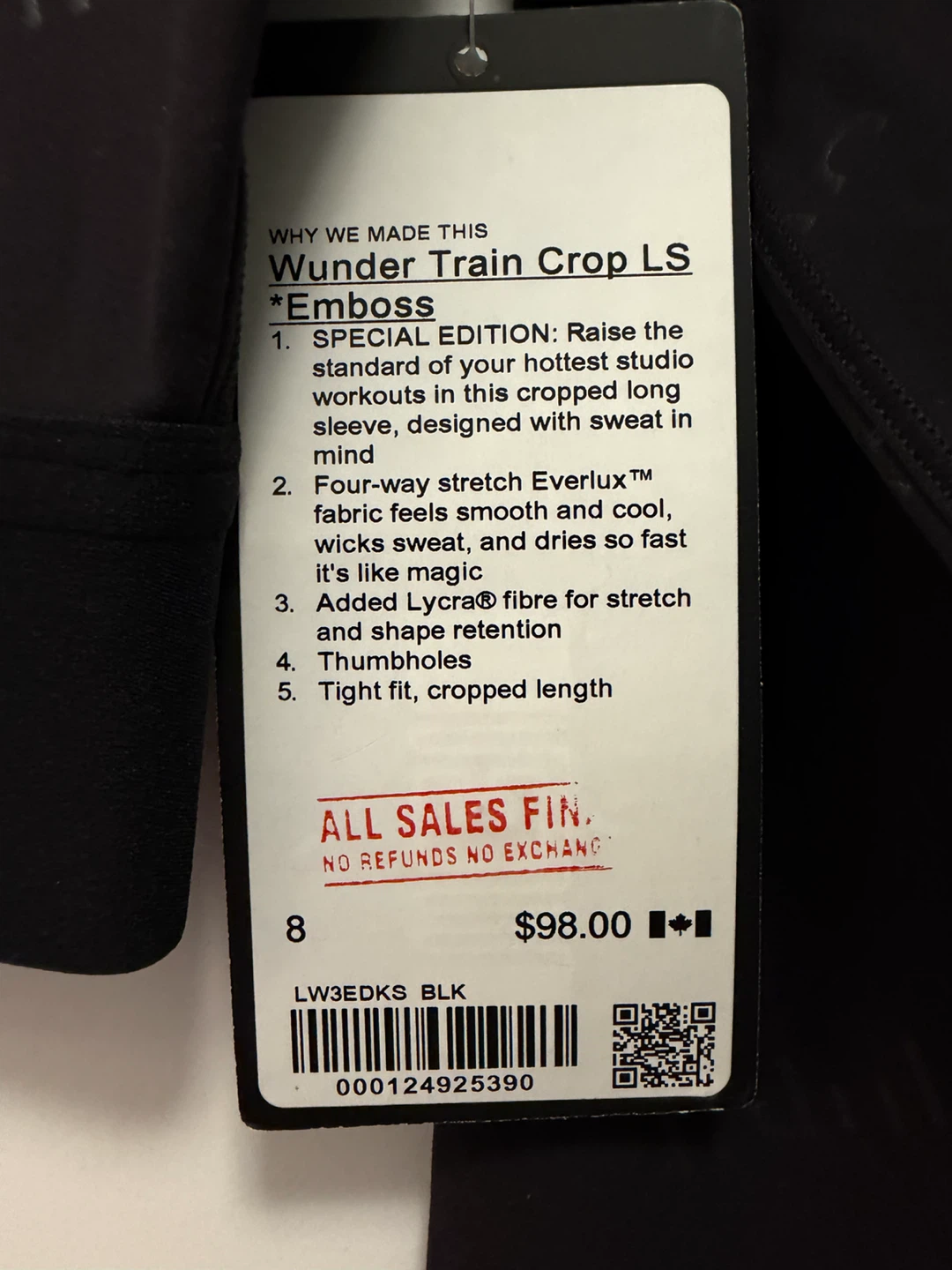 Lululemon Wunder Train Crop LS Shirt Black Size 8 - photo 3