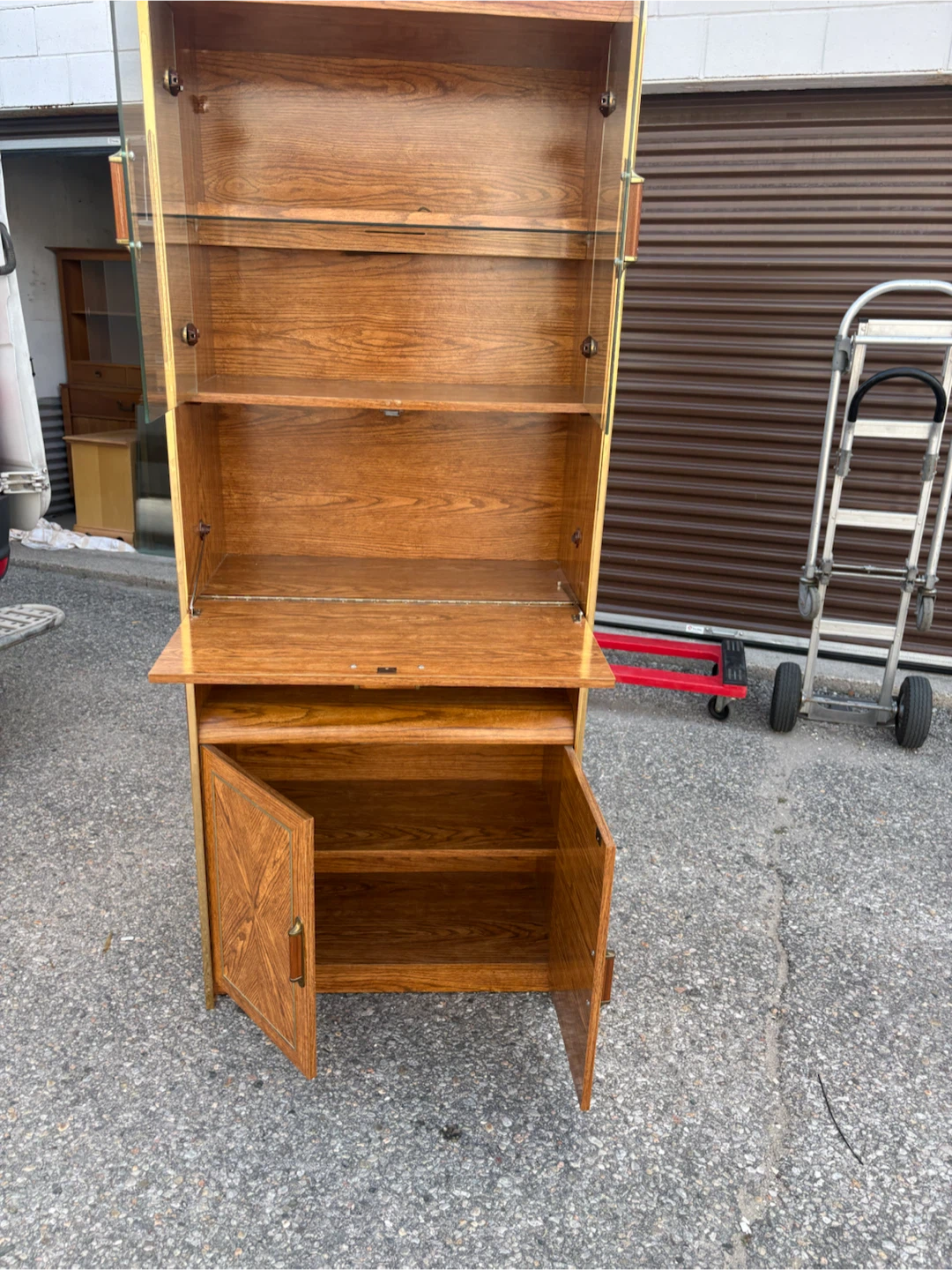 Free delivery used Vintage Wood and Glass Display Cabinet