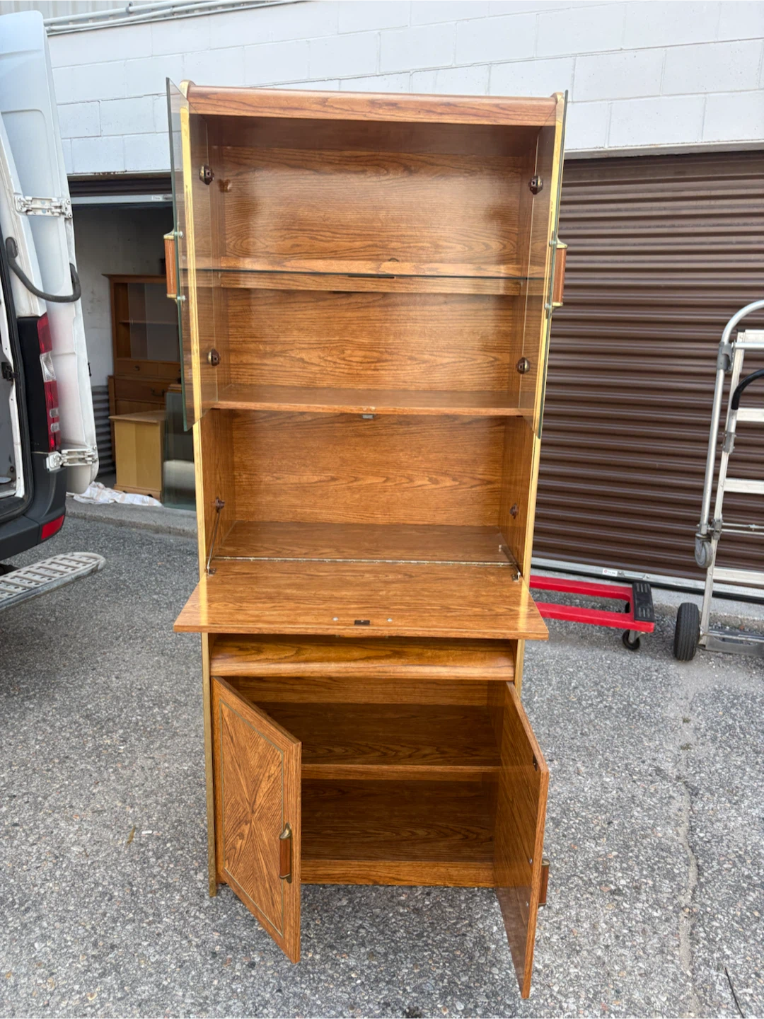 Free delivery used Vintage Wood and Glass Display Cabinet - photo 3