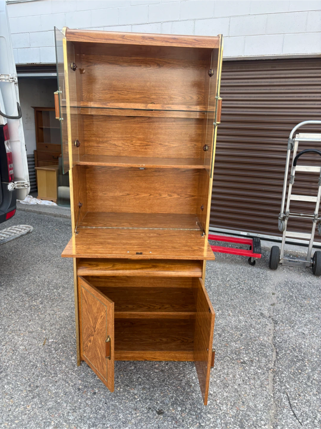 Free delivery used Vintage Wood and Glass Display Cabinet - photo 4
