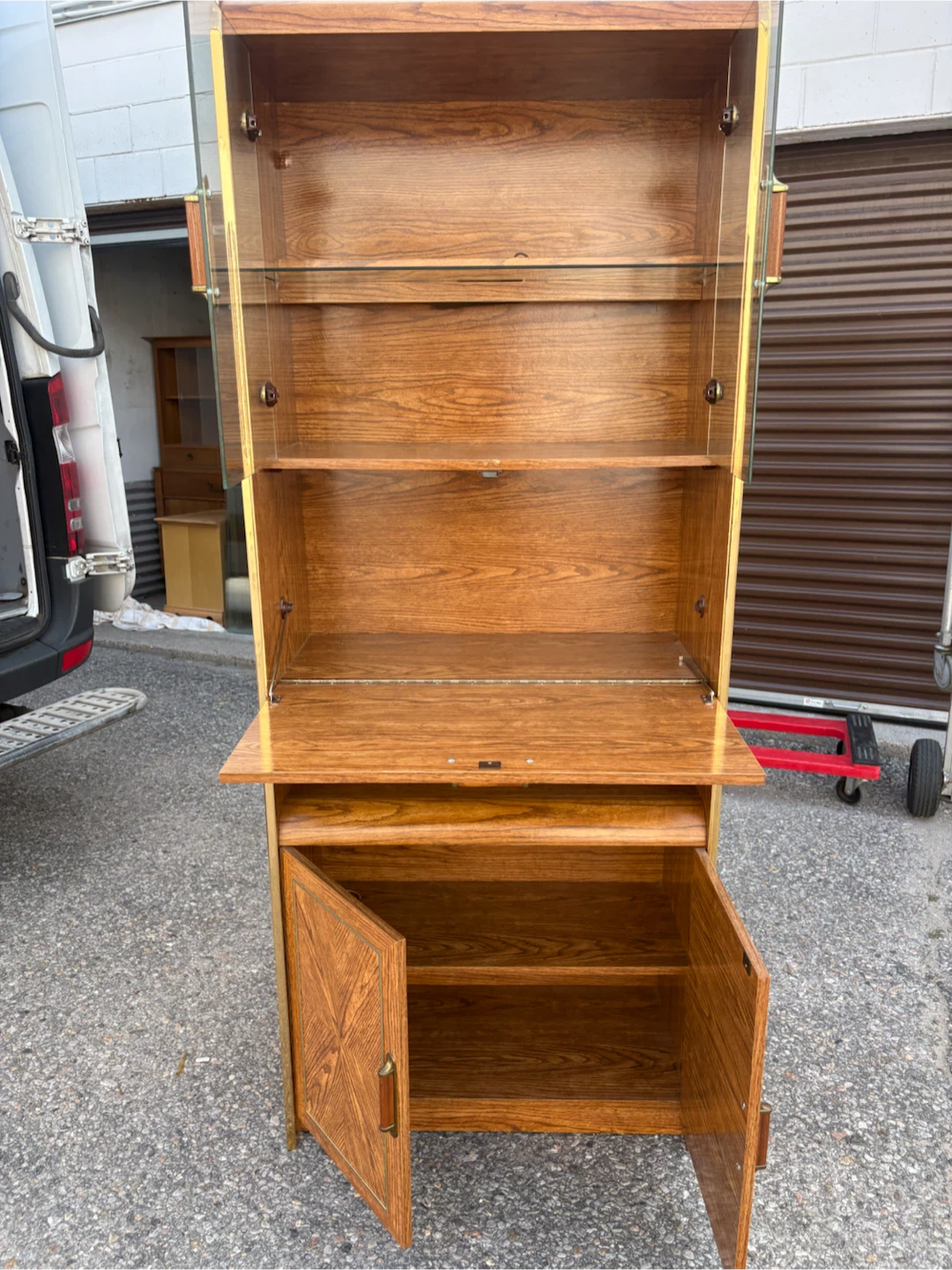 Free delivery used Vintage Wood and Glass Display Cabinet - photo 5