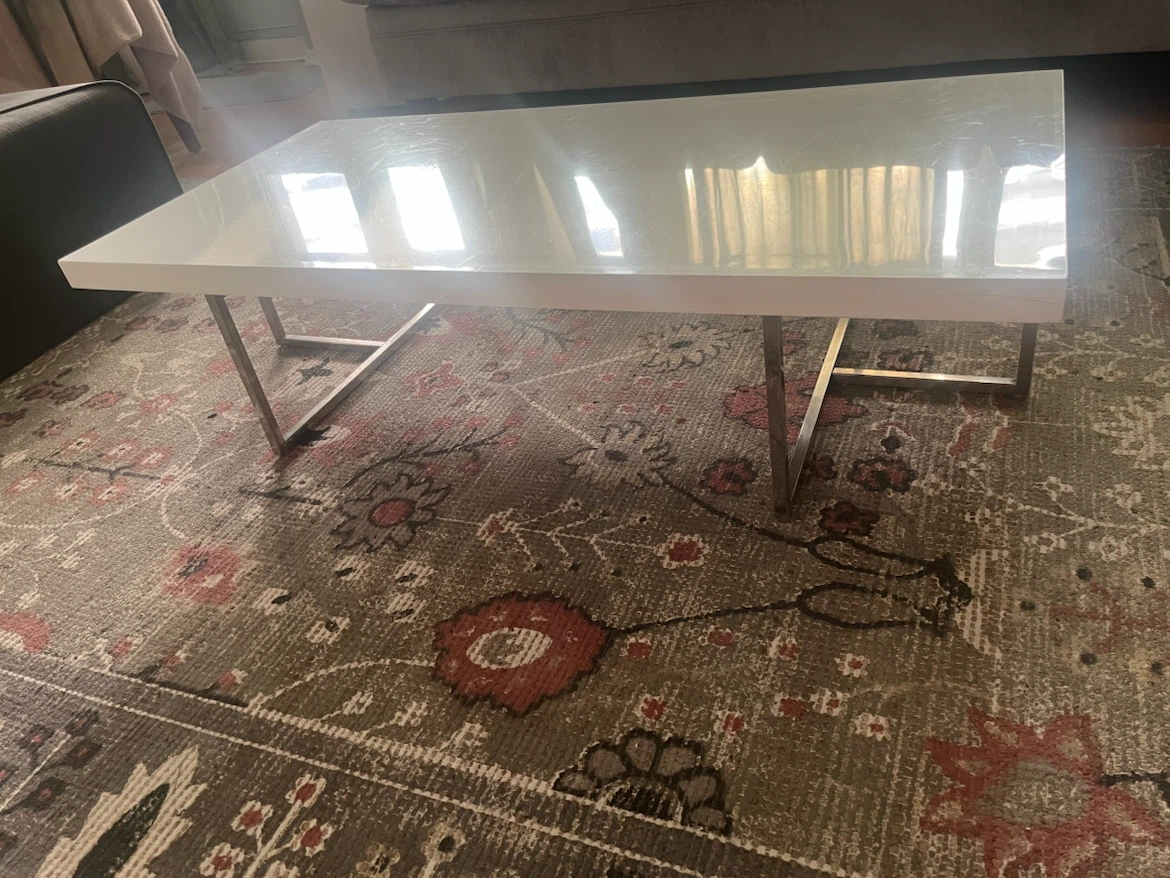 Modern High-Gloss White Coffee Table with Chrome Legs