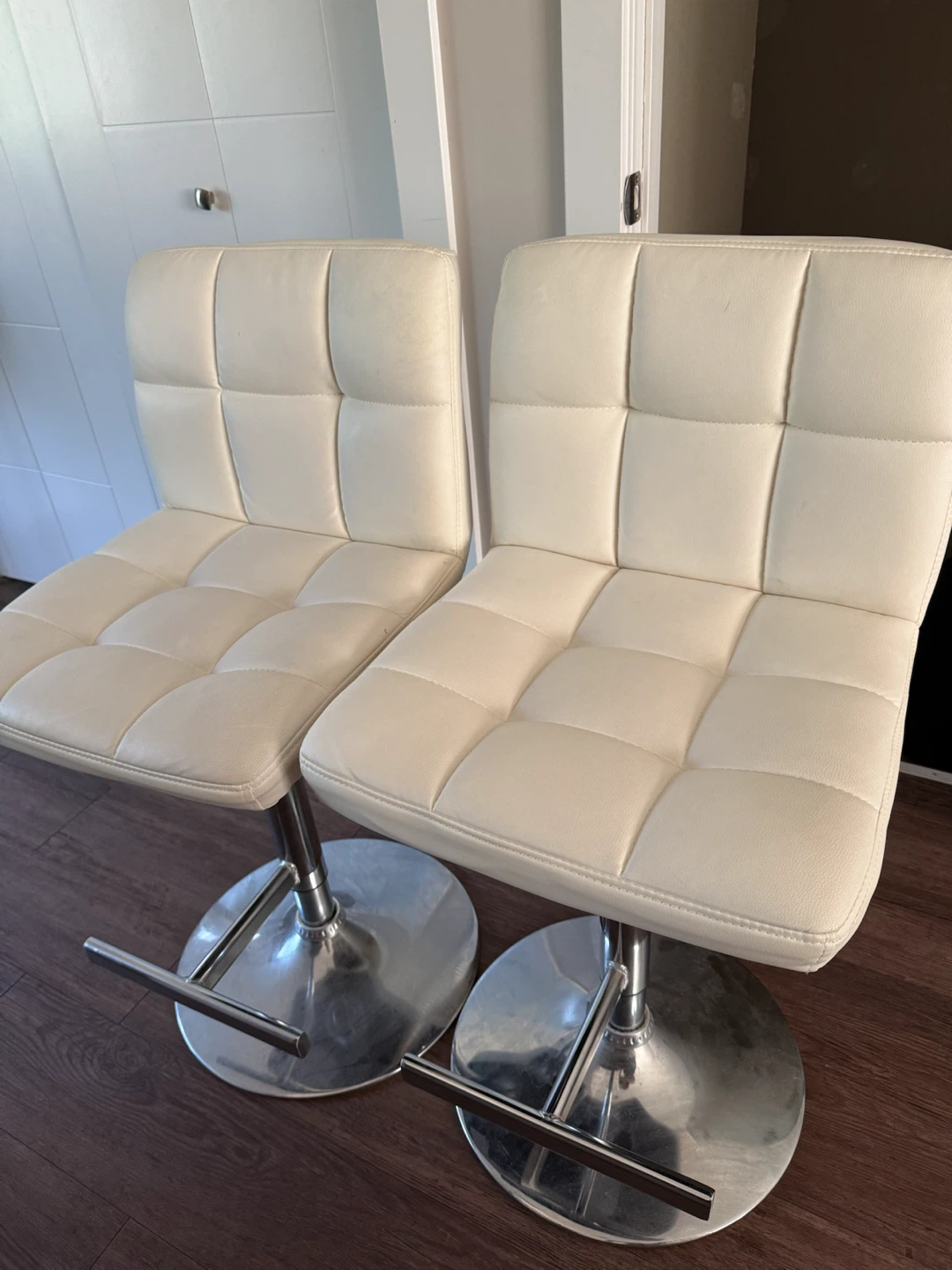 Pair of Cream Faux Leather Bar Stools