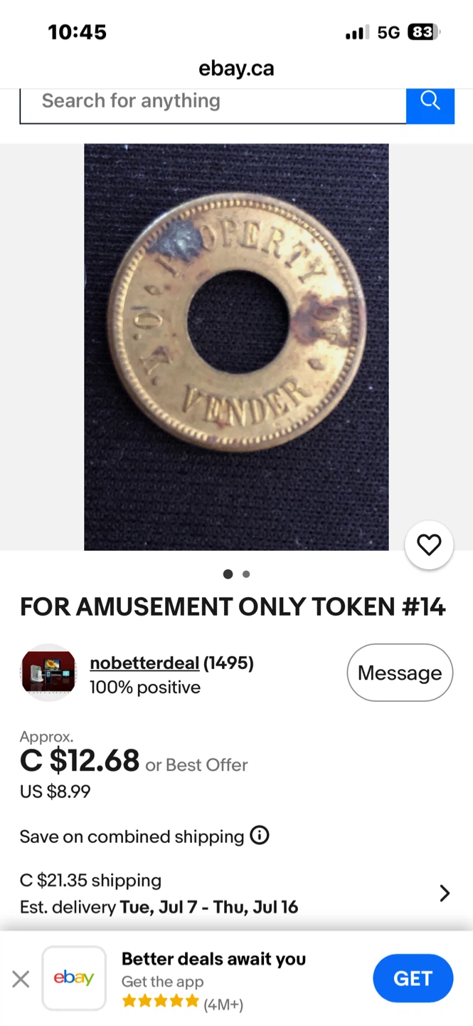 Vintage Token #14 Property Of O.K. Vender - photo 2