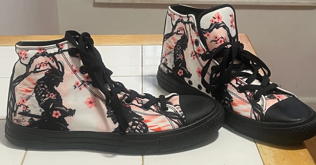 Samurai and Cherry Blossom High-Top Sneakers