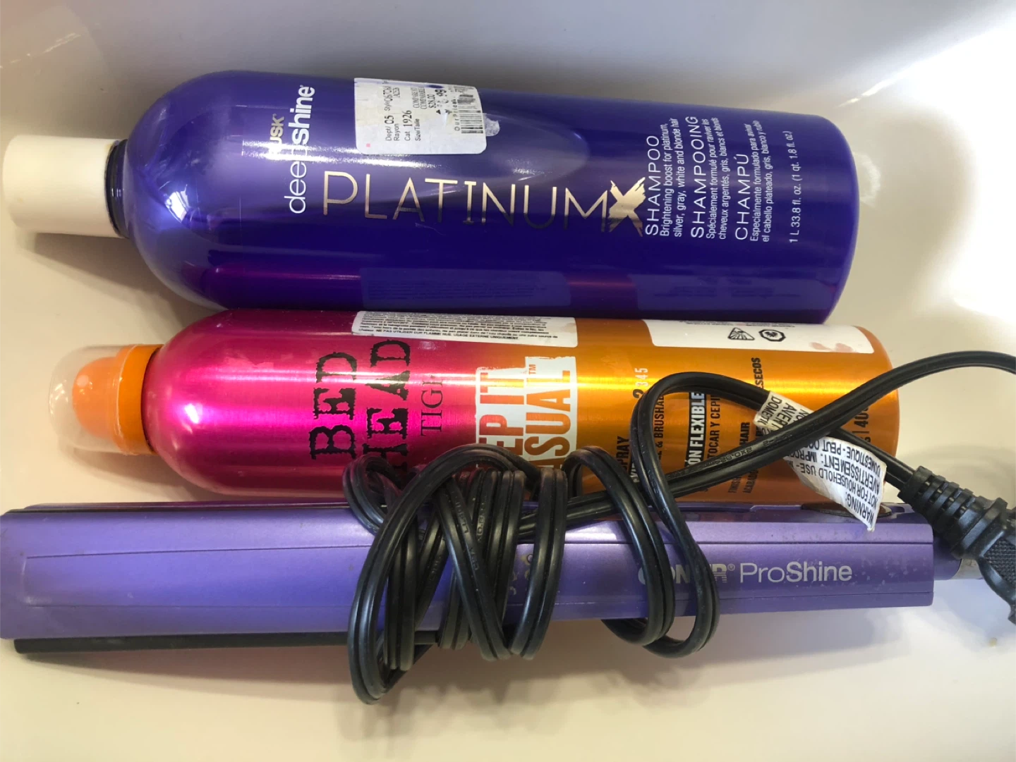 Lot: NEW Bed Head  Hairspray & NEW Huge Shampoo & Flatiron