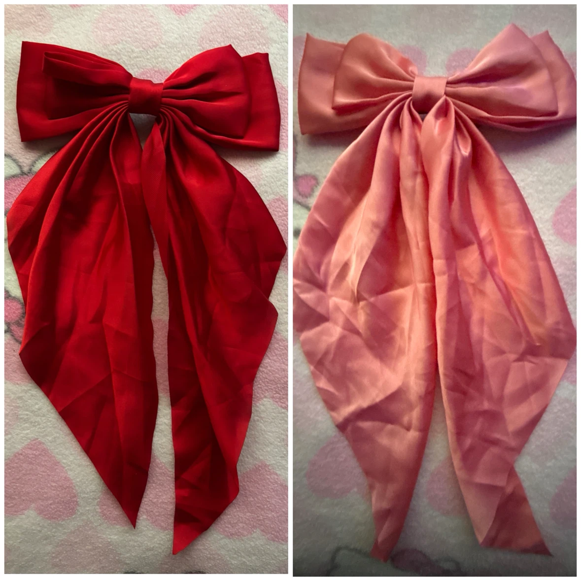 2 Satin Ribbon Bow Hair Clips - *Red & Pink*