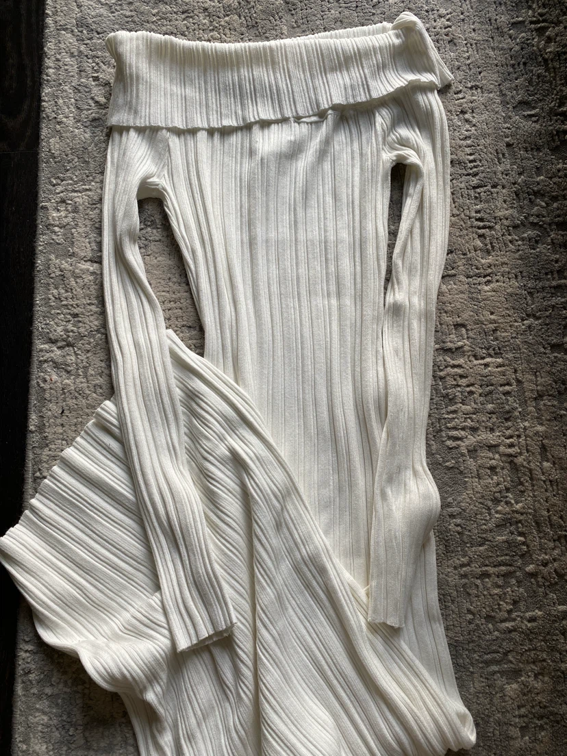 H&M Ribbed Off-the-Shoulder Midi Dress - White, Size S