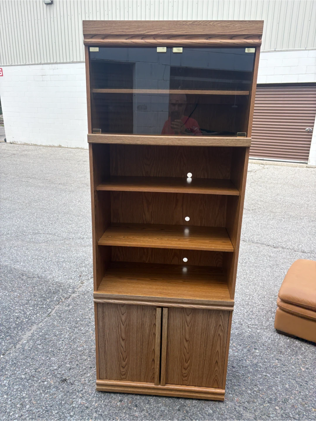 Free delivery used Wood Entertainment Unit with Glass Doors