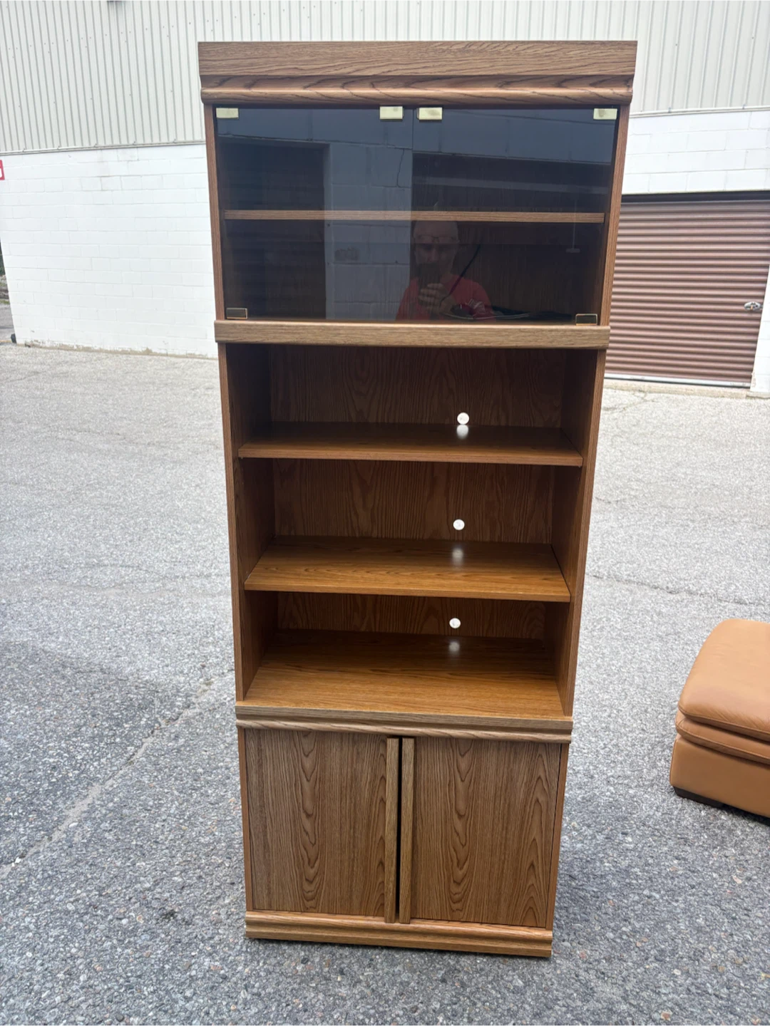 Free delivery used Wood Entertainment Unit with Glass Doors - photo 2