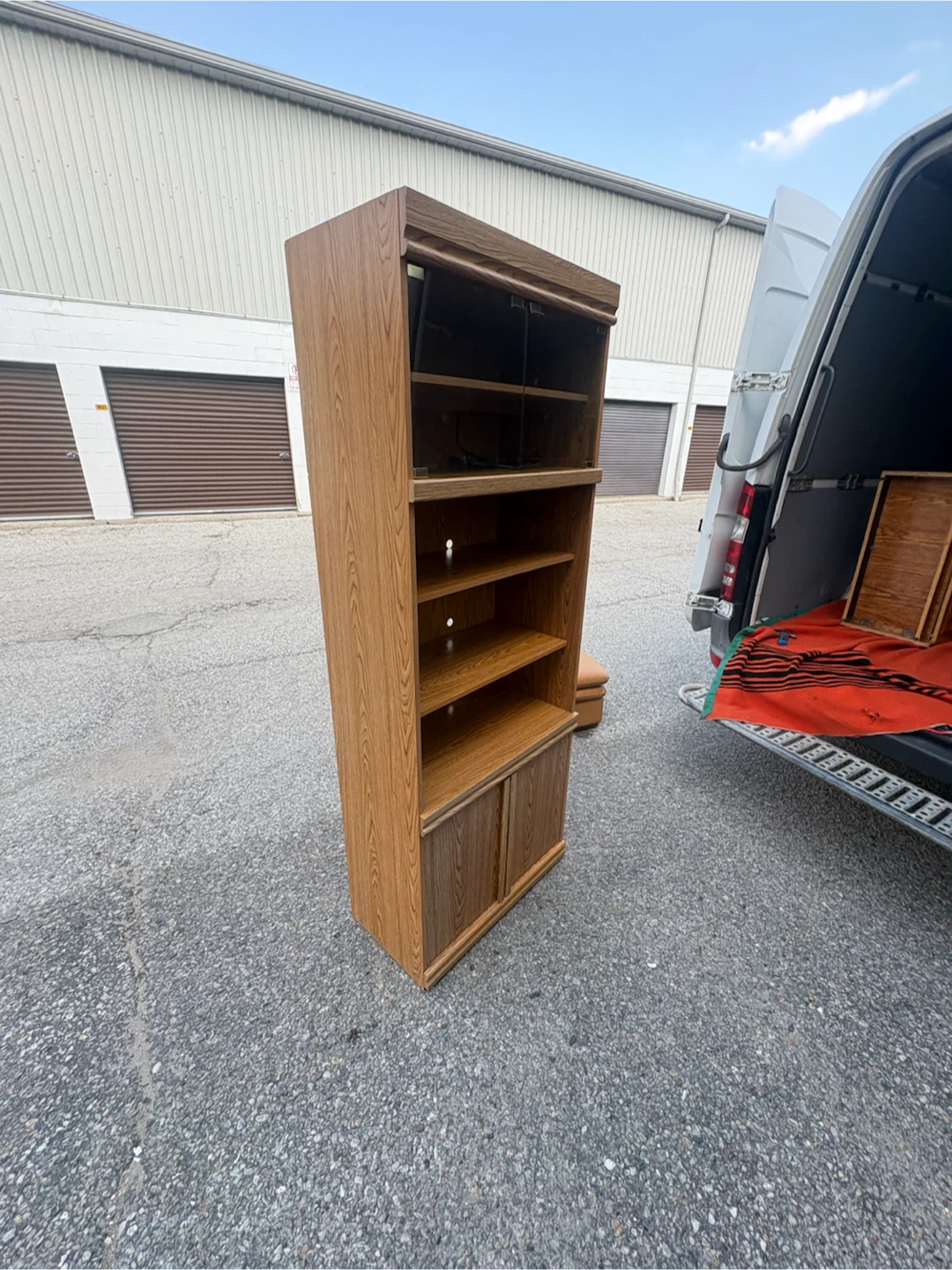 Free delivery used Wood Entertainment Unit with Glass Doors - photo 3