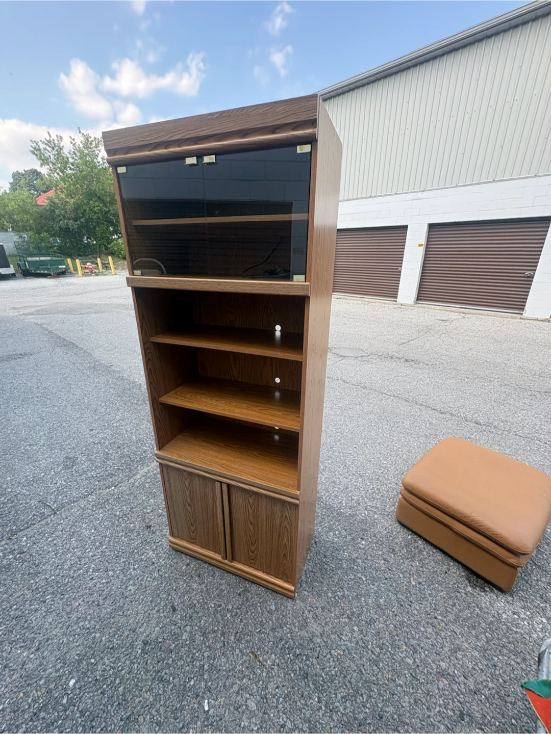 Free delivery used Wood Entertainment Unit with Glass Doors - photo 4