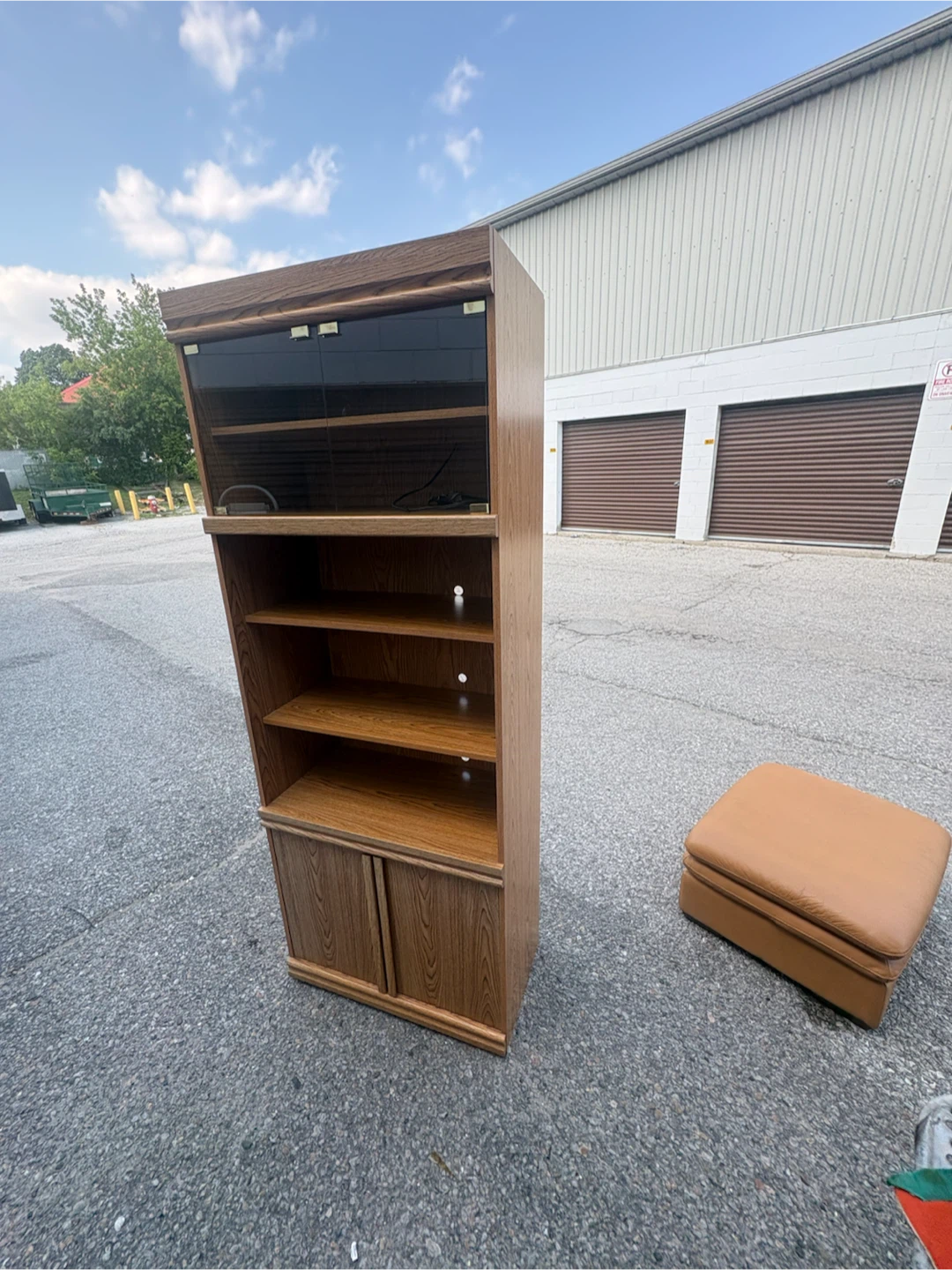 Free delivery used Wood Entertainment Unit with Glass Doors - photo 5