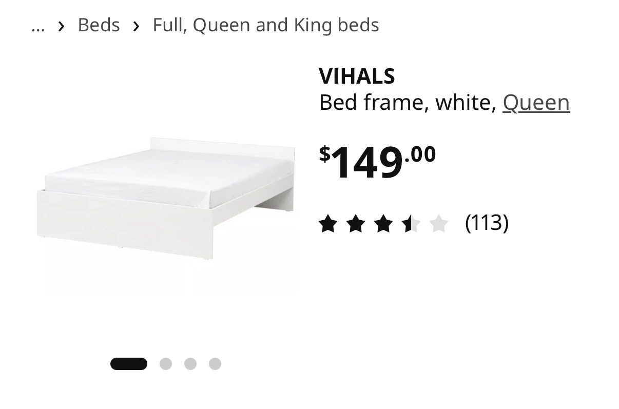VIHALS Bed frame, white, Queen