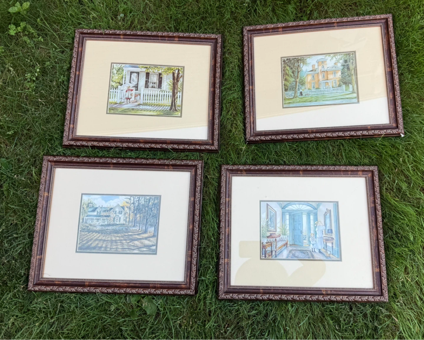 Set of 4 Framed Vintage House Paintings
