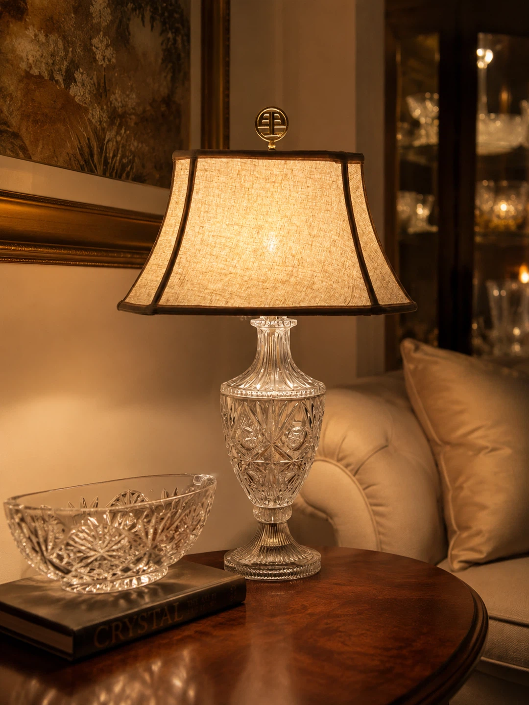 Crystal Table Lamp with Linen Shade