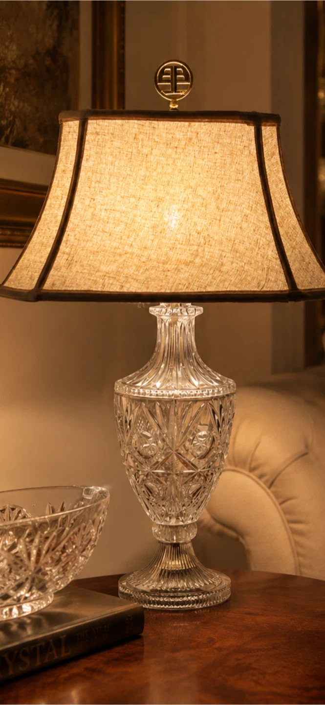 Crystal Table Lamp with Linen Shade - photo 2