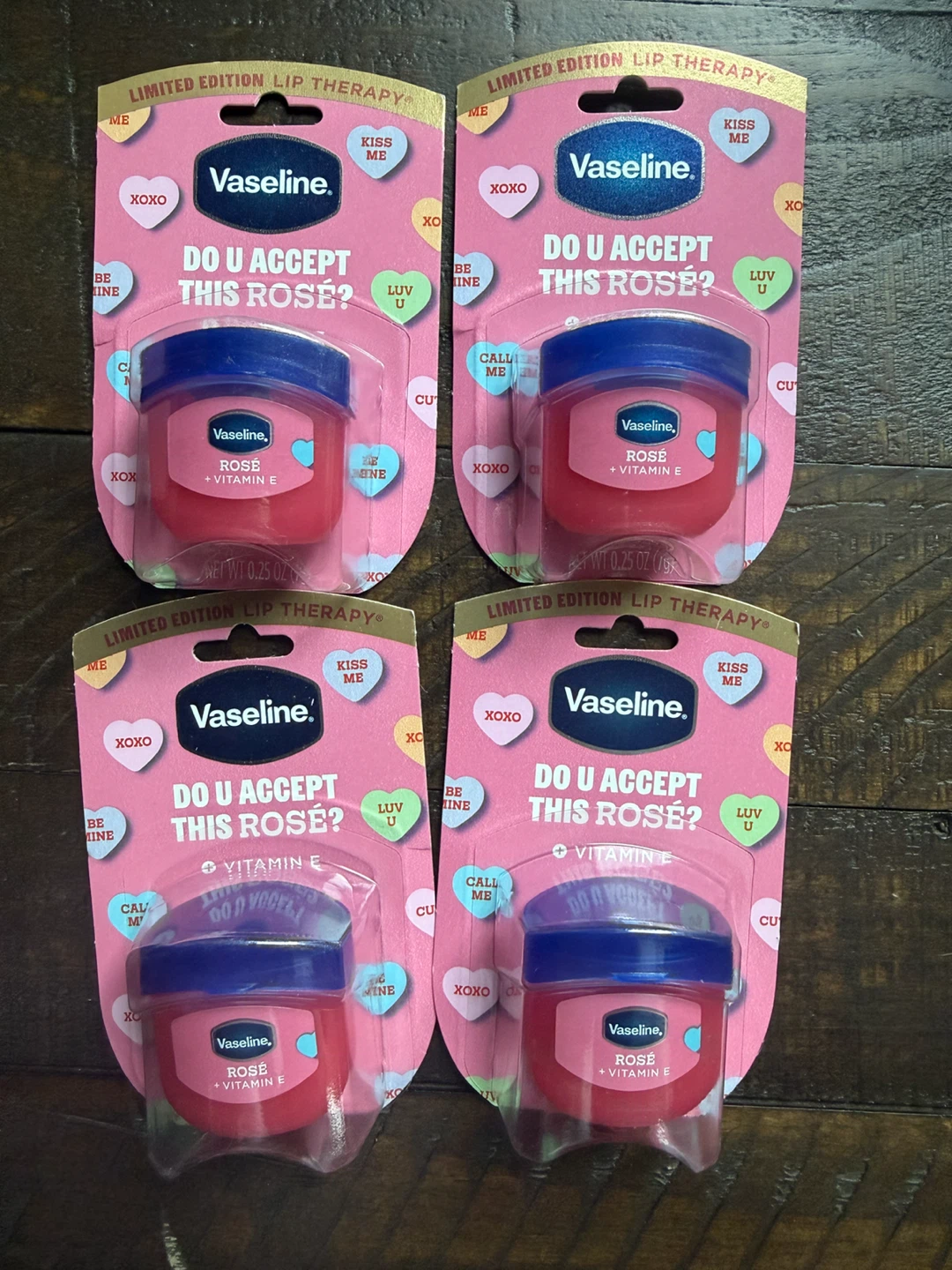 New! 4 Vaseline Limited Edition Rose Lip Therapy + Vitamin E