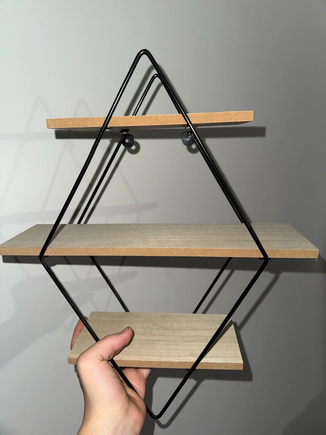 Wooden diamond shape wall shelf