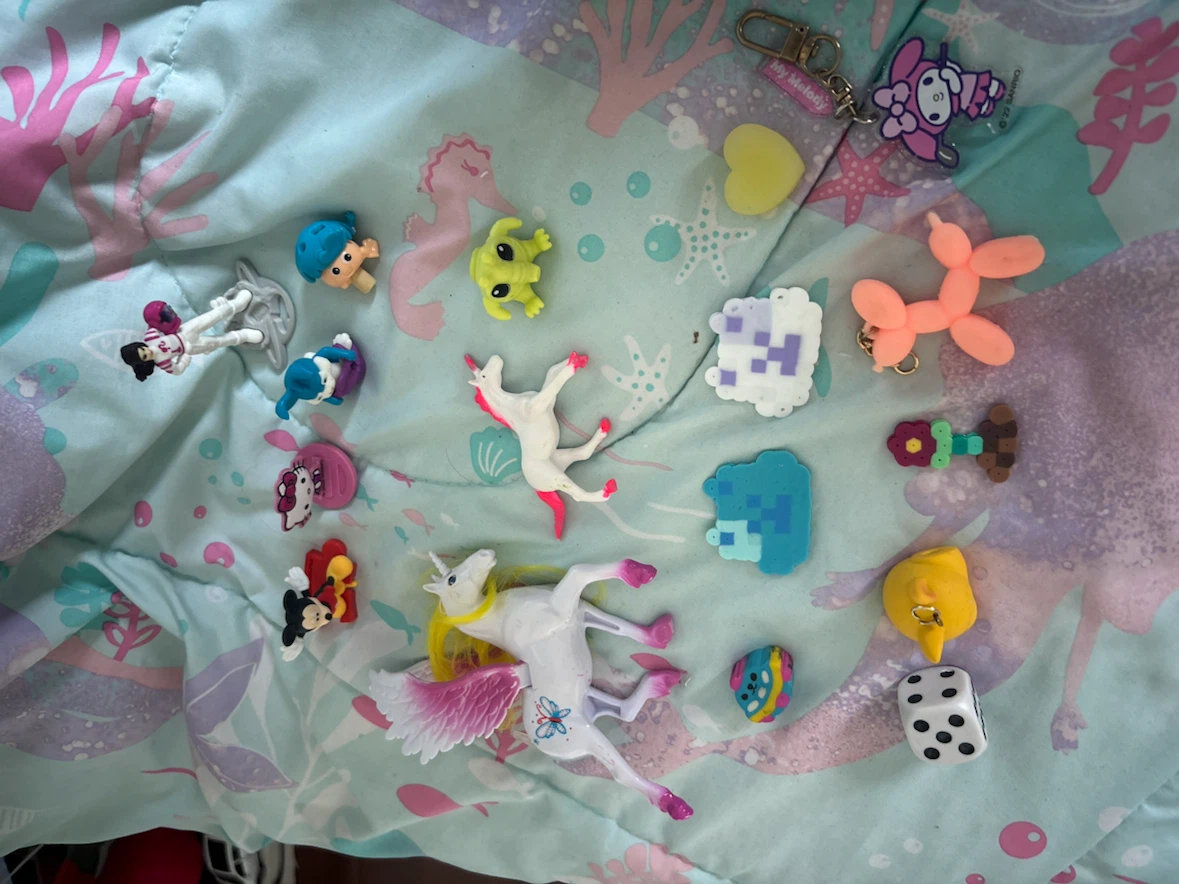 17 Assorted Mini Figures and Charms and keychains