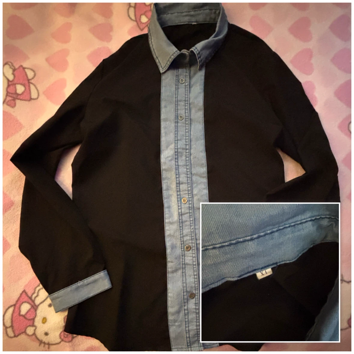 Black & Denim Panel Button-Up Shirt - *Size Women XL*