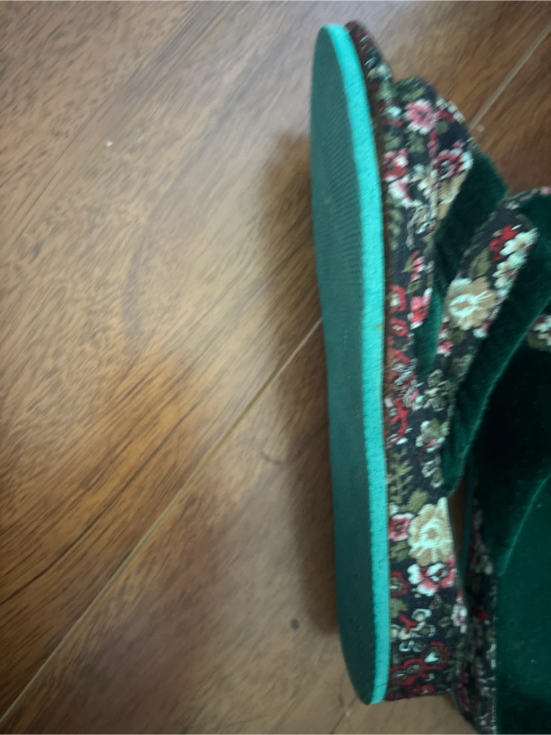 Velvet Floral Slippers - Green - photo 2