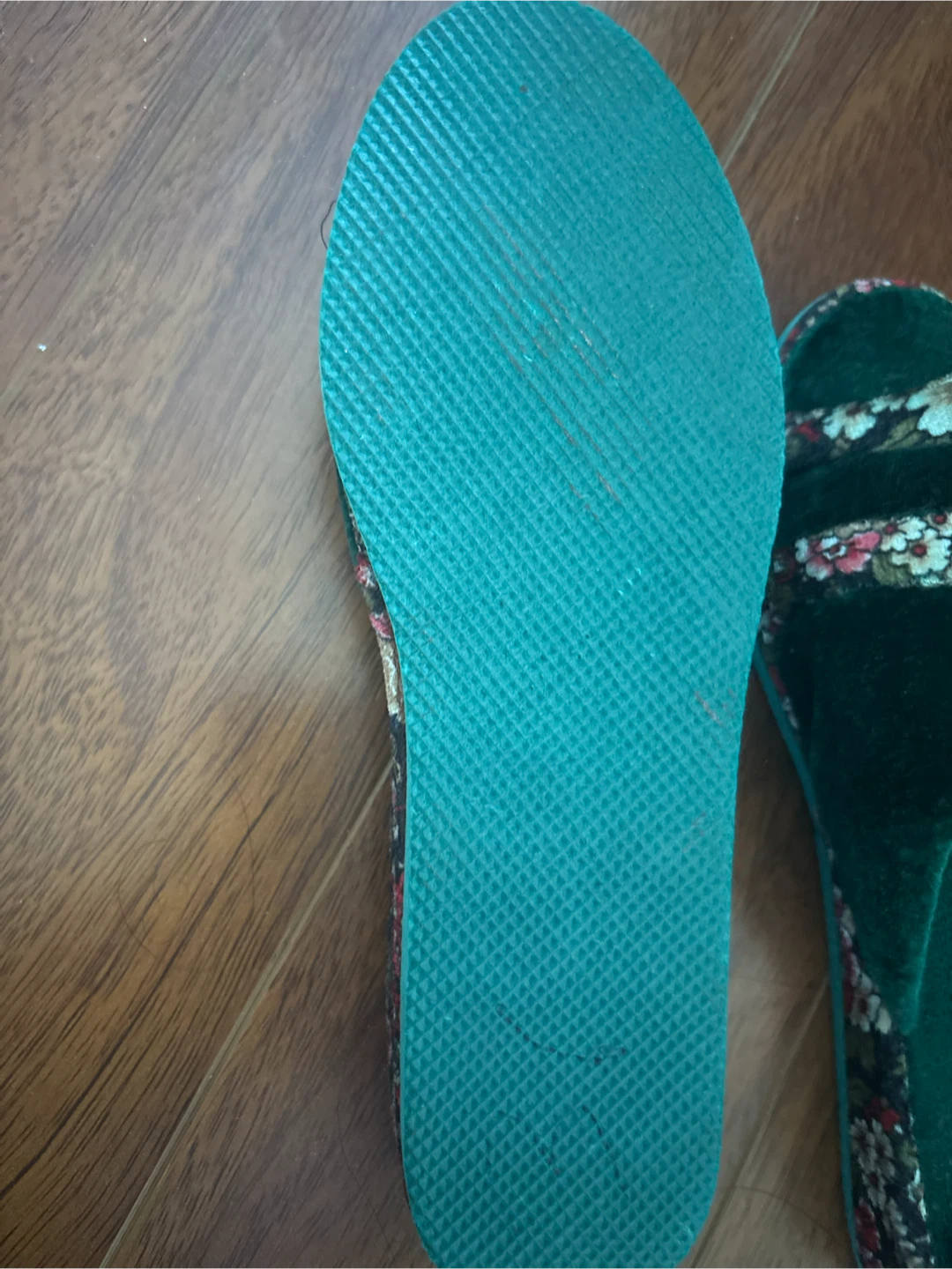Velvet Floral Slippers - Green - photo 3