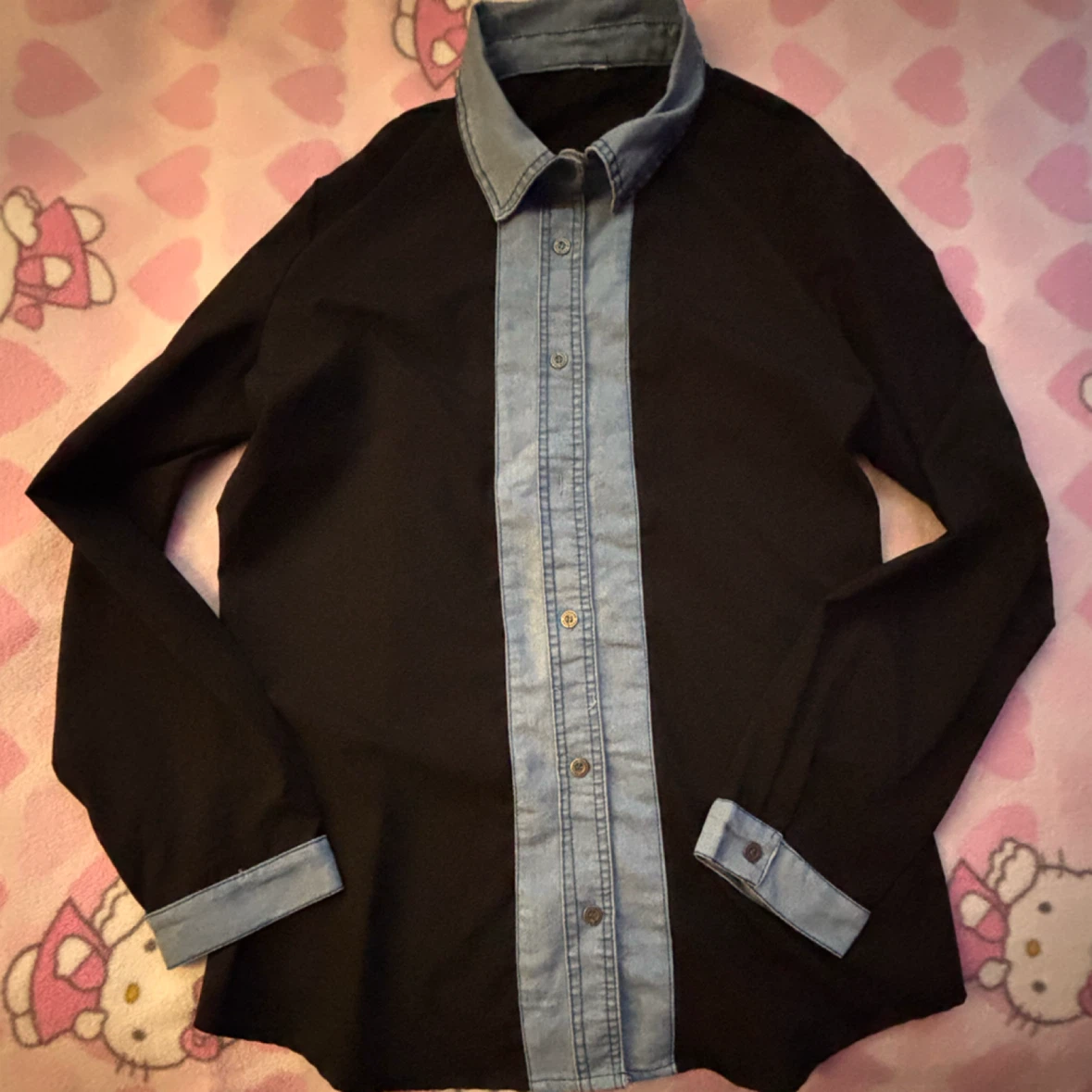 Black & Denim Panel Button-Up Shirt - *Size Women XL* - photo 2