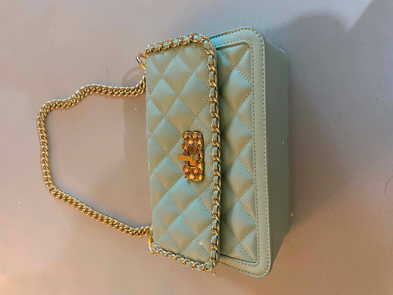 Quilted Chain Shoulder Bag - Light Green