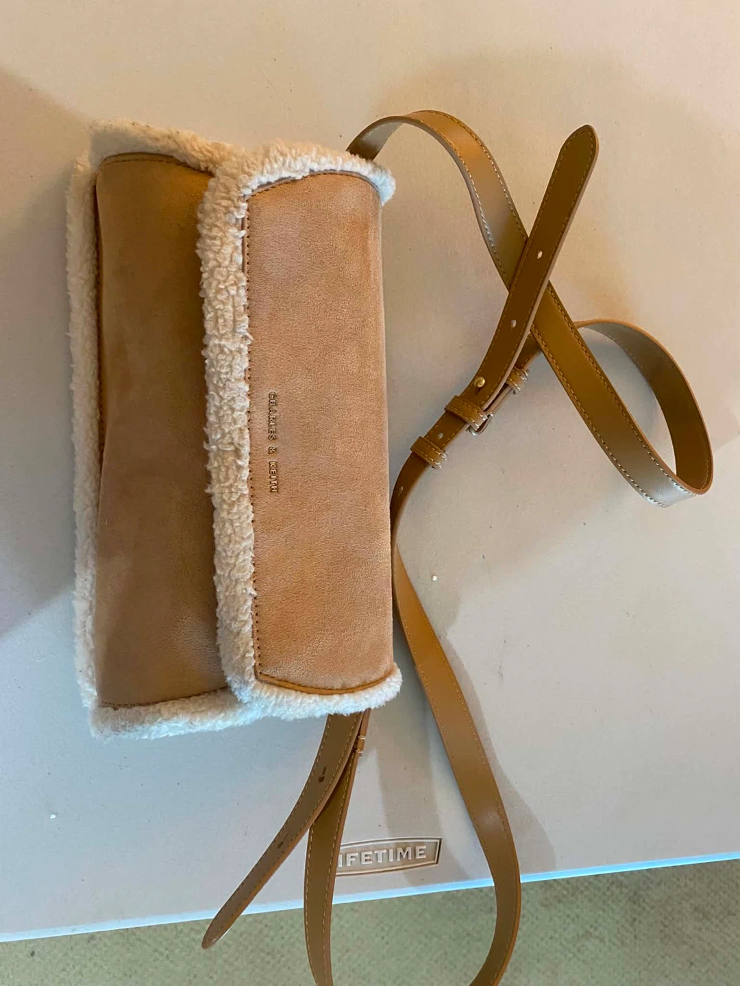 Charles & Keith Shearling Trim Shoulder Bag