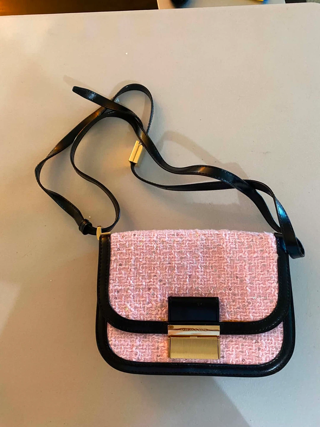 Pink Tweed Shoulder Bag with Sequins