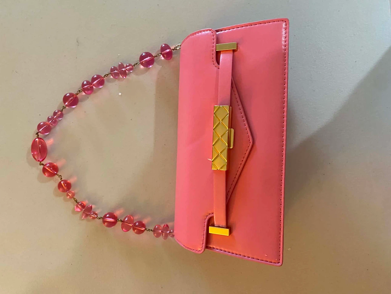 Pink Clutch Purse with Beaded Strap