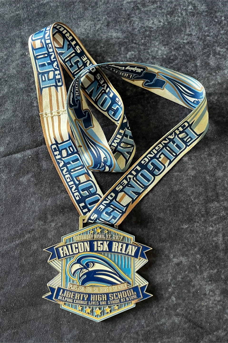 Liberty High School Falcon 15K Relay Medal